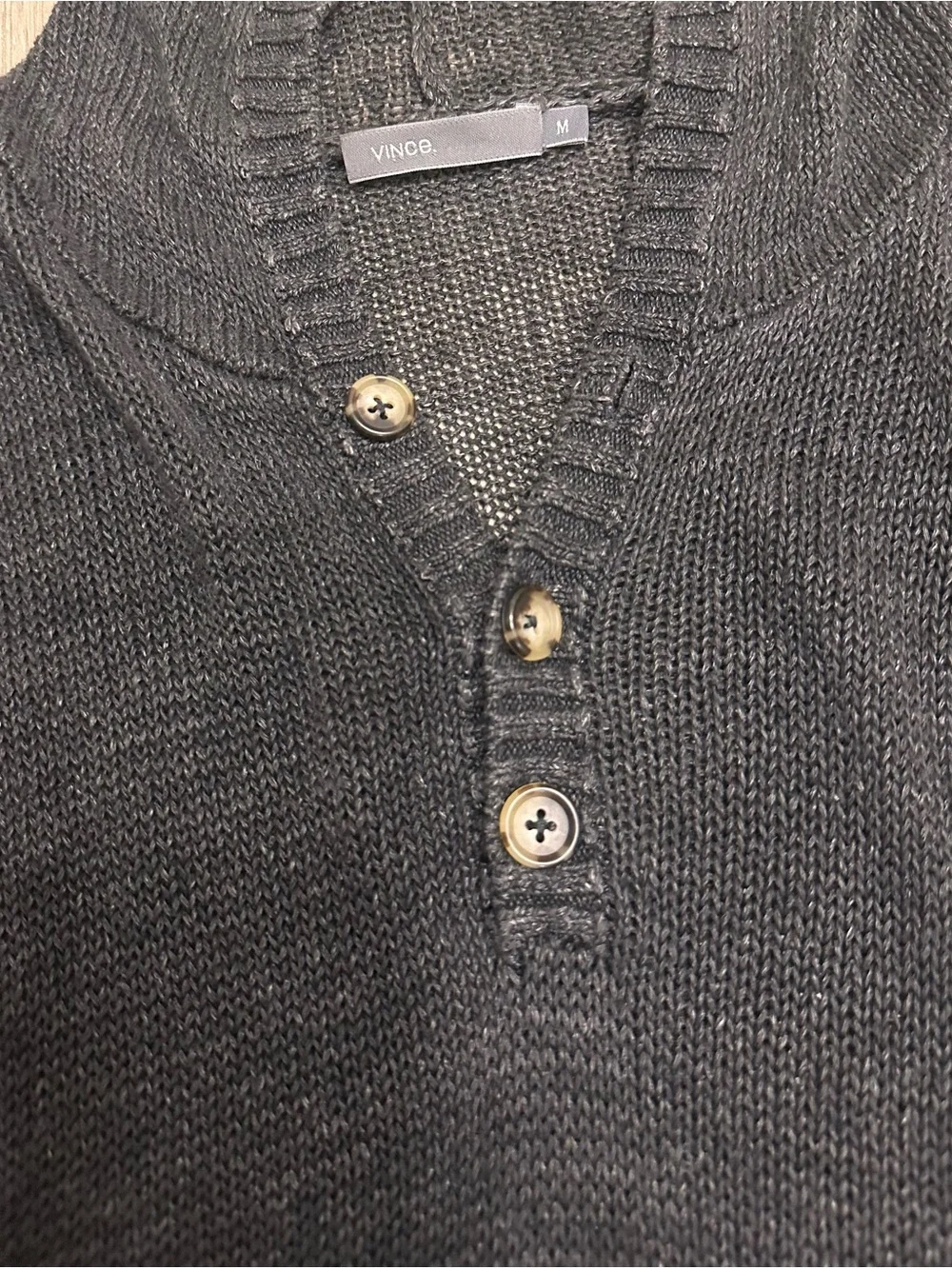 Vince 100% Linen Knit Hoodie Charcoal Gray SZ Medium Quiet Luxury Coastal EUC